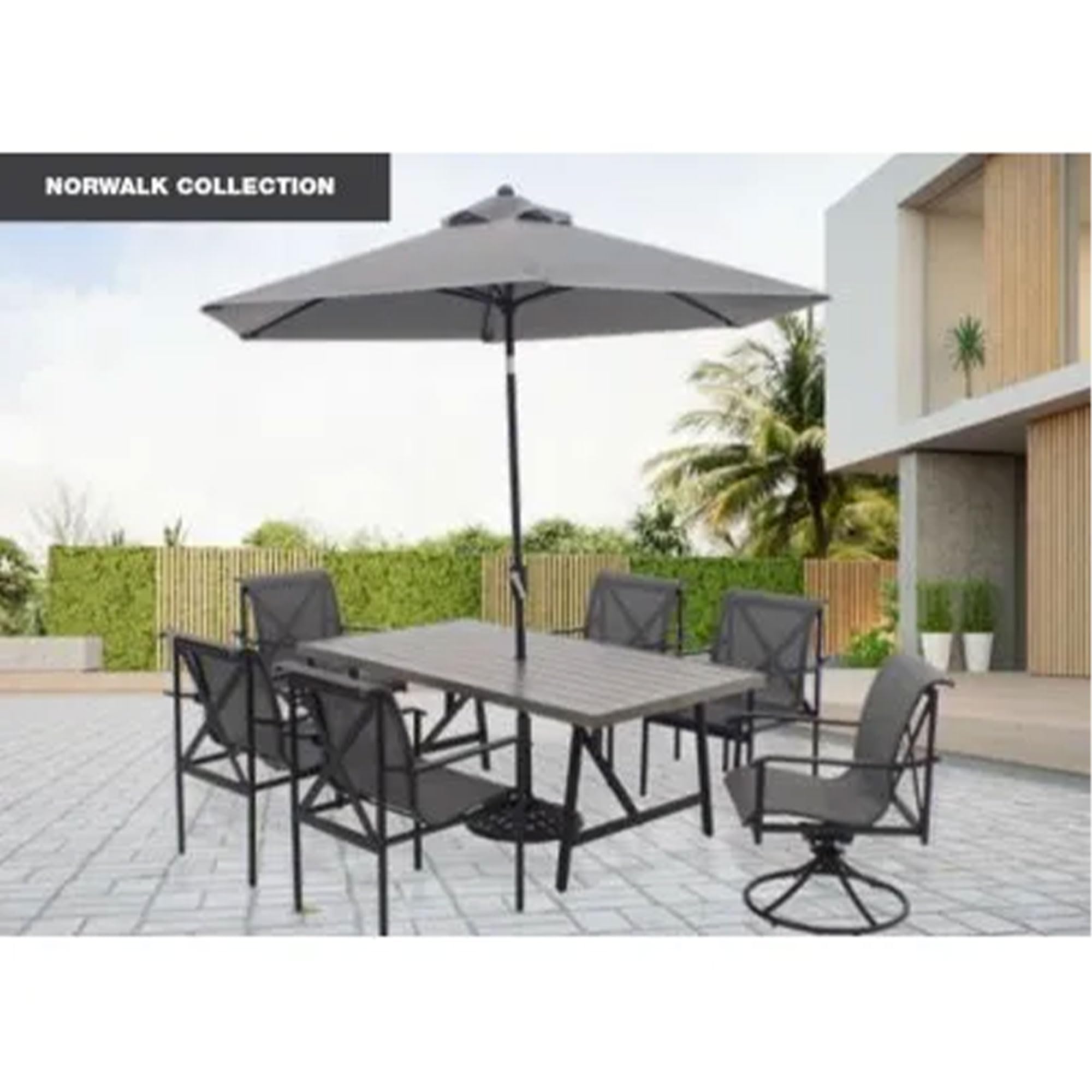 Four Seasons Courtyard Norwalk Outdoor Patio Dining Arm Chair Backyard Furniture Set with Supportive Aluminum Frame, Gray, 4 Pack