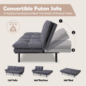 Hcore Bed, Linen Futon Couch with Armrests Sofas, Natural Grey