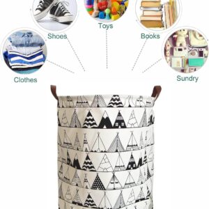 Nictemaw Laundry Hamper, Foldable Laundry Basket with Waterproof PE Coating, Canvas Fabric Round Large Storage Baskets with Leather Handles for Blankets, Clothes, Pillows, Shoes