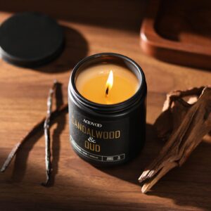 AOOVOO Scented Candles for Men - Sandalwood & Oud Candles for Home Scented, Masculine Black Candle Gift for Women & Men, Gifts for Birthday, Christmas, 9 oz Natural Soy Wax