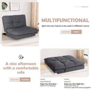 Hcore Bed, Linen Futon Couch with Armrests Sofas, Natural Grey