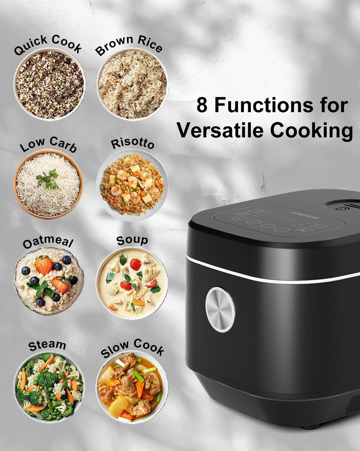 YOKEKON Rice Cooker 10 Cup, Stainless Steel Inner Pot, Low Carb Large Rice Maker with Steamer Basket Steamer, 24H Delay Timer and Auto Keep Warm,Brown Rice/Risotto/Oatmeal/Soup/Steam/Slow Cook, Black