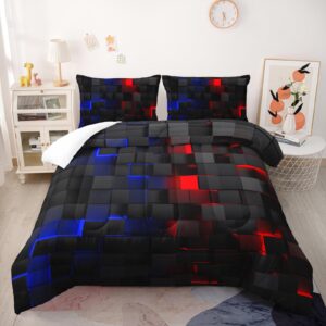 nttopship red and blue checkered comforter set full honeycomb bedding sets 3pcs for kids teen adult boy room decor ultra-soft lightweight microfiber 1 comforter with 2 pillowcases