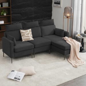 ROWHY 90.6'' Oversized Convertible Sectional Couches for Living Room, 3 Seat Large Modular Sectional Sofa, High Back Modern L Shaped Couch with Reversible Chaise, Dark Gray