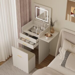 artethys small vanity desk set with flip-top mirror and lights white integrated makeup table for small space compact mini dressing table with fold-up panel and storage chair for bedroom