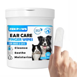 zenpaws dogs & cats ear cleaner finger wipes - relieve ear itching & inflammation - reduce dirt, odor and wax build - natural ingredients - sooths & deodorizes – 50 count