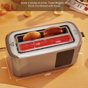 4 Slice Toaster Touch Screen Control, Long Extra Wide Slots Smart Bread Toaster, 6 Bread Types & 6 Shade Settings, Stainless Steel Toaster, with Removable Tray, Cancel/Defrost/Reheat Function, Sliver