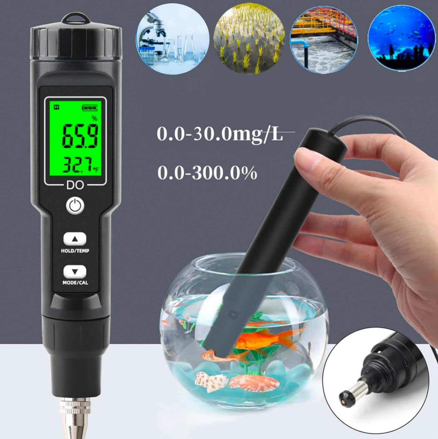 Generic Dissolved Oxygen Meter, Digital Oxygen Test Kit Analyzer, DO Probe with ATC for Aquarium, Measurement Range: 0‑30mg/L 6 Replaceable Electrode Tips, 30ml Electrode Filling Fluid