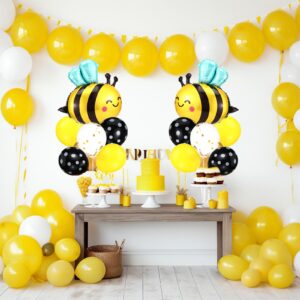 JellyArch 2 Sets Bee Theme Birthday Supplies Table Centerpiece Balloons Stand Kit with Honey Bee Foil Balloons and Latex Balloons for Honeybee Baby Shower Decorations Bee Themed Birthday Supplies