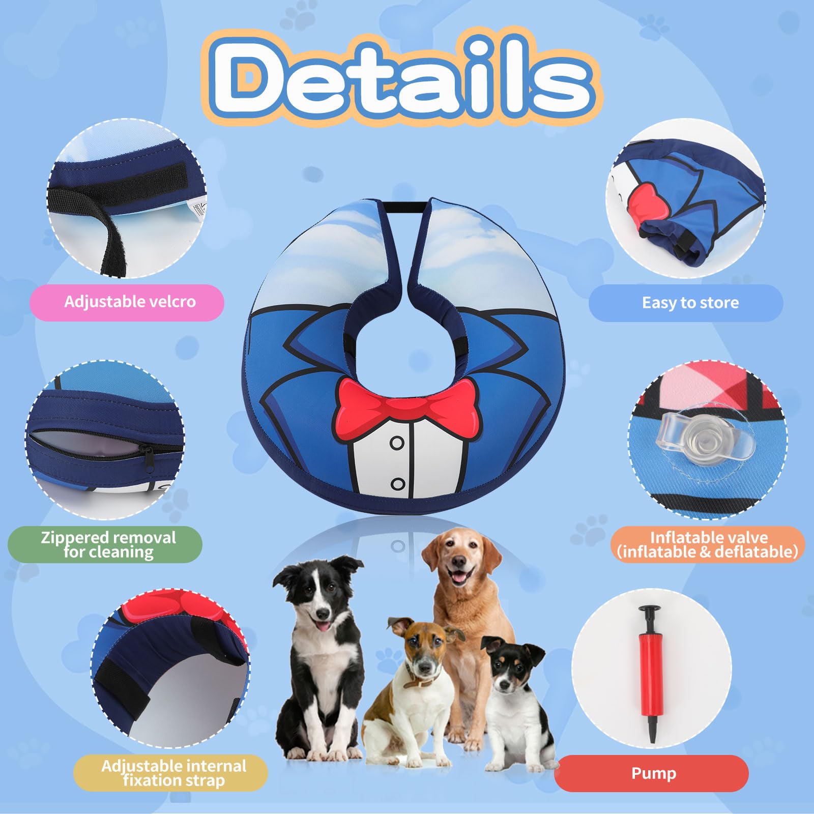 Dog Cone Collar, Adjustable Soft Dog Cone,Comfy Inflatable Dog Collars for After Surgery,Alternative to Cone of Shame,Dual-Sided Pattern Donut Collar for Small Medium Large Dogs,Not Block Vision（L）