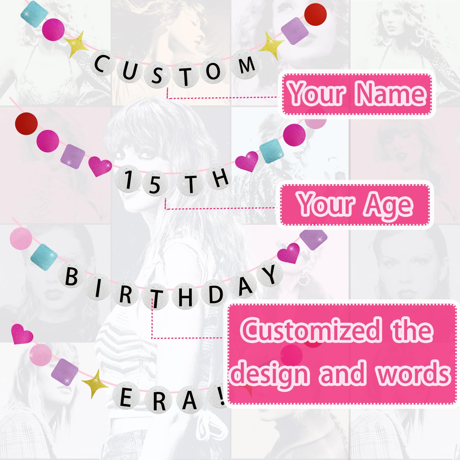 156 Pcs Custom Name Age Numbers 0 to 9 Friendship Bracelet Birthday Banner,in My Birthday Era Personalized Banner for Popular Birthday Decorations Happy Birth-tay Decorations Graduation Decorations