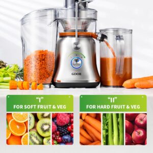 GDOR 1300W Powerful Juicer with Larger 3.4" Feed Chute, Titanium Enhanced Cutting System, Centrifugal Juice Extractor Maker with Heavy Duty Full Copper Motor, Dual Speeds, BPA-Free, Silver