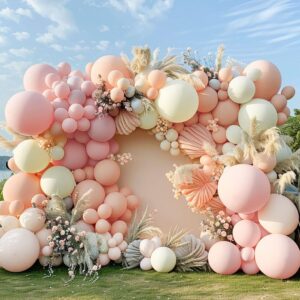 Pink White Balloon Garland Double Stuffed Baby Pink Blush Balloons Pastel Pink Cream Beige Balloons Light Pink Ivory Balloon Arch Kit for Boho Birthday Baby Shower Wedding Bridal Party Decor