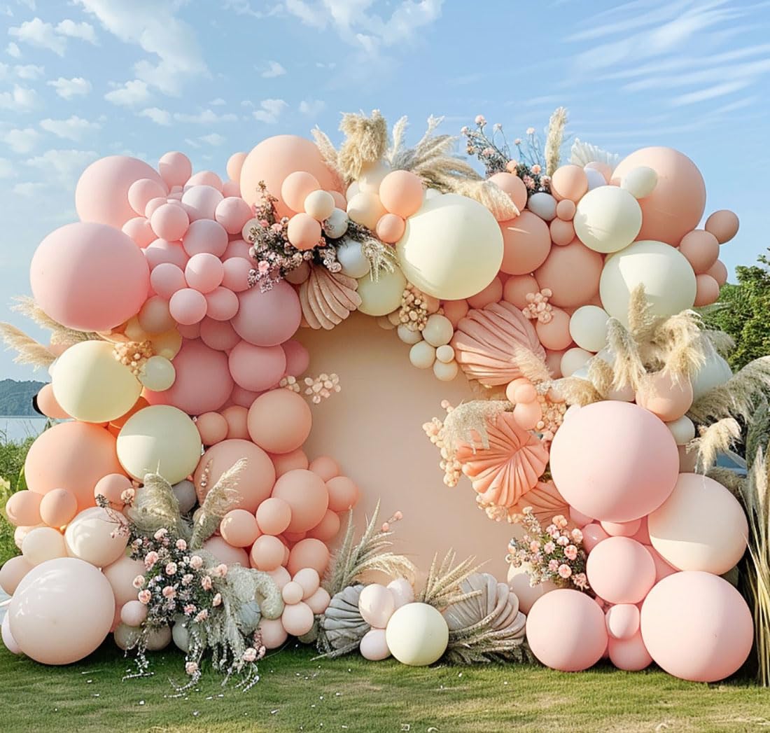 Pink White Balloon Garland Double Stuffed Baby Pink Blush Balloons Pastel Pink Cream Beige Balloons Light Pink Ivory Balloon Arch Kit for Boho Birthday Baby Shower Wedding Bridal Party Decor