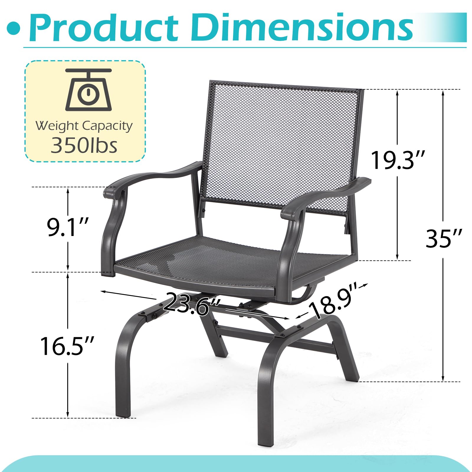 U-MAX Outdoor Patio Rocking Dining Chairs Set of 2, Outdoor Furniture Metal Frame Rocker Chair with15-Degree Rocking Function for Lawn Porch Garden Balcony (Dark Gray)