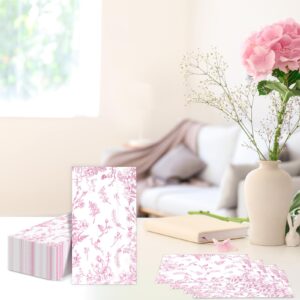 50Pcs Pink Floral Guest Napkins Pink and White Floral Dinner Napkins Party Supplies Pink Floral Paper Bathroom Hand Towels Toile for Wedding Bridal Birthday Baby Shower Garden Tea Summer Party Favor