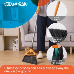 CLEANHOME 3 Pack Heavy Duty Outdoor Broom with Long Handle for Patio,Lobby,Garden,Kitchen,Deck,Yard,Sweeping -Commercial Grade Angle Broom with Stiff Bristles and Sponge Handle