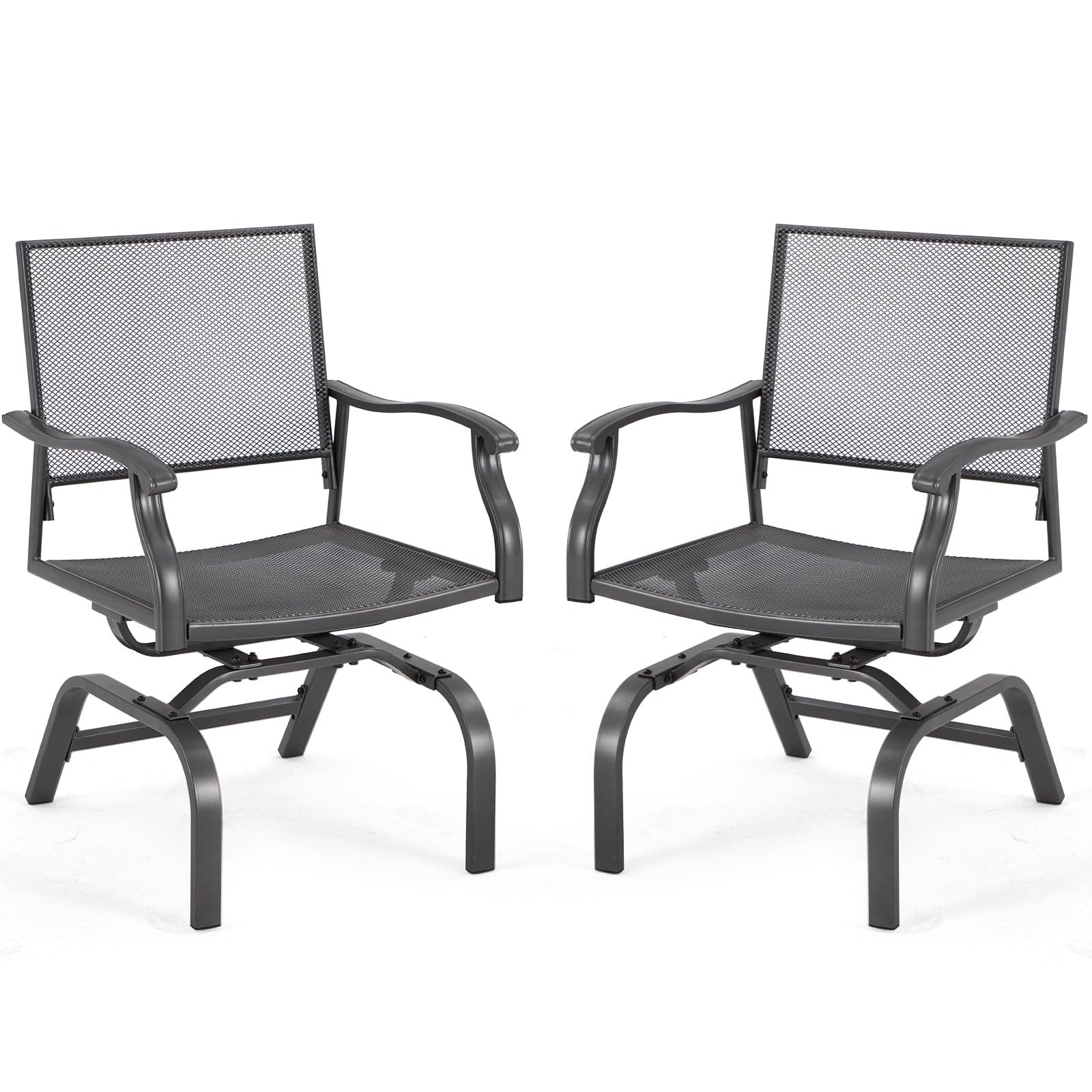 U-MAX Outdoor Patio Rocking Dining Chairs Set of 2, Outdoor Furniture Metal Frame Rocker Chair with15-Degree Rocking Function for Lawn Porch Garden Balcony (Dark Gray)