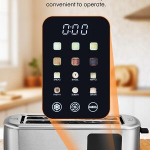 4 Slice Toaster Touch Screen Control, Long Extra Wide Slots Smart Bread Toaster, 6 Bread Types & 6 Shade Settings, Stainless Steel Toaster, with Removable Tray, Cancel/Defrost/Reheat Function, Sliver