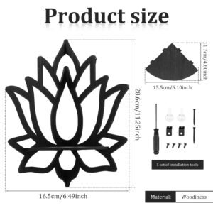 Tcwhniev Water Lily Flower Corner Shelves, Wooden Water Lily Crystal Shelf, Black Wall Crystal Display Shelf Decorative Water Lily Floating Shelf Wall Hanging Shelves for Bedrooms Offices Living Room