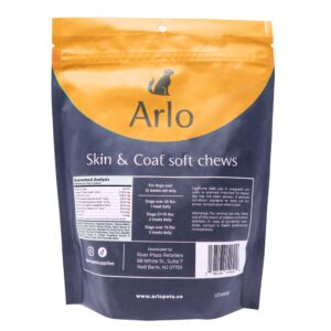 Arlo Pet Supplies Skin and Coat Supplement for Dogs, 60 Soft Chews, Omega 3 Fatty Acids, DHA, Vitamins E and C, Restore Soft, Shiny Hair and Diminish Irritation, Made in USA