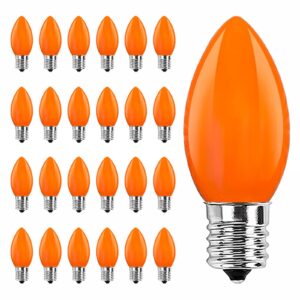 25 pack c9 orange christmas replacement bulbs, led orange ceramic night lights for halloween christmas outdoor indoor patio string lights, c9/e17 candelabra base, 0.6 watt