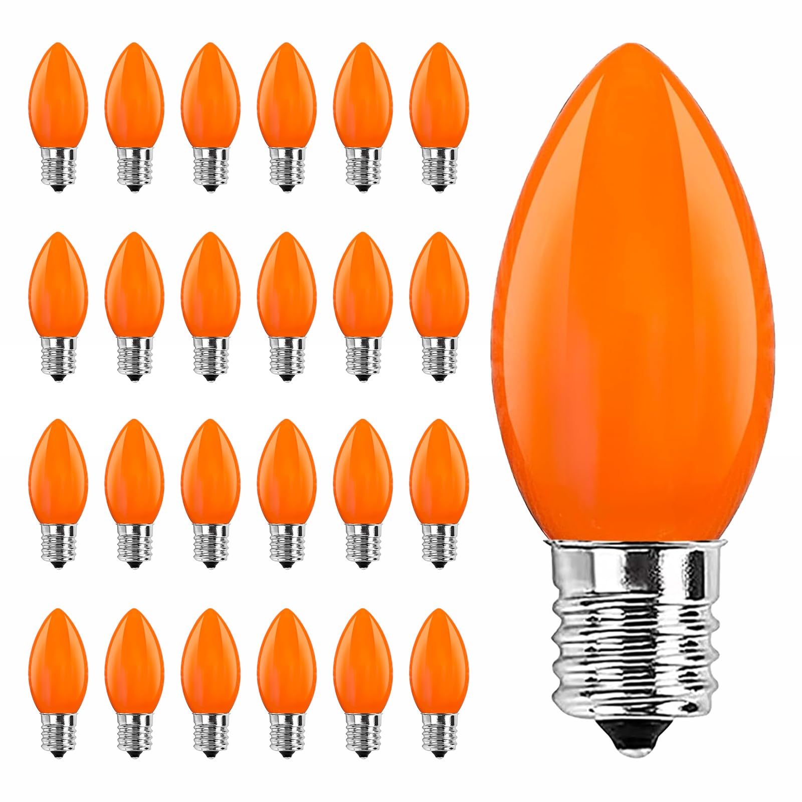 25 Pack C9 Orange Christmas Replacement Bulbs, LED Orange Ceramic Night Lights for Halloween Christmas Outdoor Indoor Patio String Lights, C9/E17 Candelabra Base, 0.6 Watt