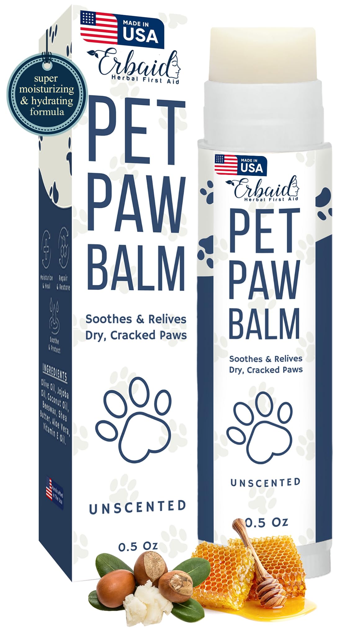 Dog Paw Pad Balm – Natural Pet Paw Balm Stick for Dry, Itchy, Cracked Irritated Skin – Paw Protector Moisturizes & Soothes Paws, Nose, Elbows – Lick Safe Itchy Skin Relief for Dogs, Cats, Made in USA