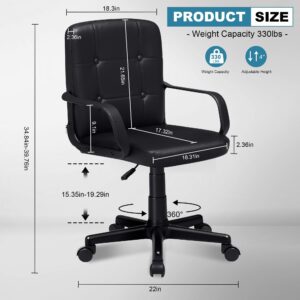 VECELO Desk Chair, Home Office Swivel Chairs PU Leather Height Adjustable with Wheels, Black