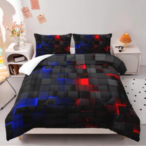 Nttopship Red and Blue Checkered Comforter Set Full Honeycomb Bedding Sets 3PCS for Kids Teen Adult Boy Room Decor Ultra-Soft Lightweight Microfiber 1 Comforter with 2 Pillowcases