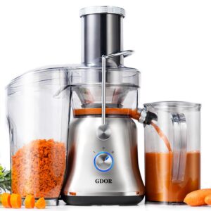 gdor 1300w powerful juicer with larger 3.4" feed chute, titanium enhanced cutting system, centrifugal juice extractor maker with heavy duty full copper motor, dual speeds, bpa-free, silver