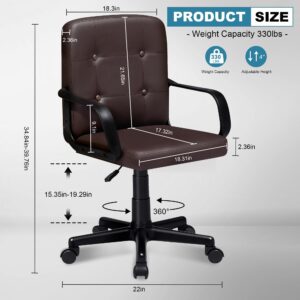 VECELO Desk Chair, Home Office Swivel Chairs PU Leather Height Adjustable with Wheels, Coffee