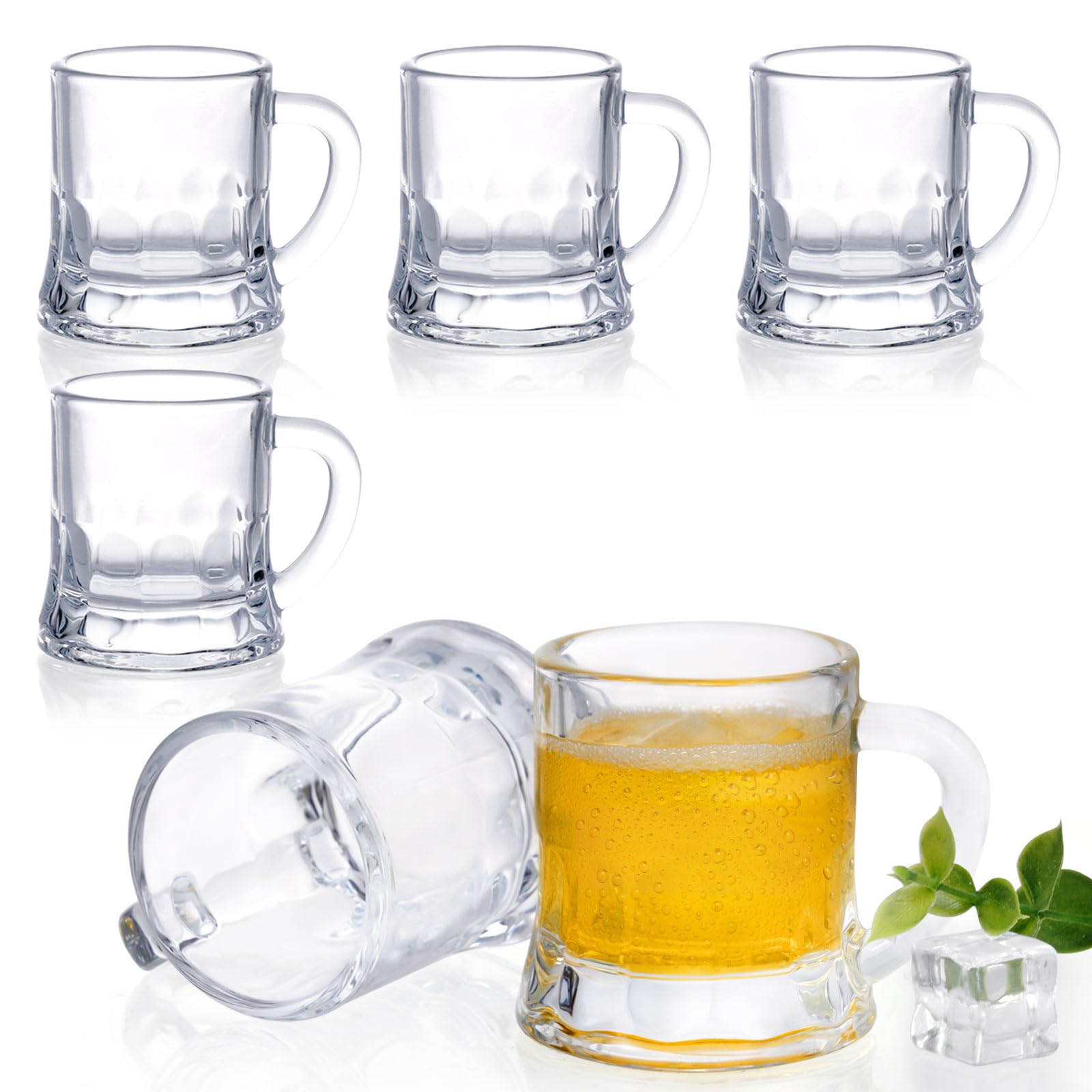 Futtumy 2 OZ Mini Beer Mug Shot Glasses with Handles, Mini Beer Shot Glasses for Party Christmas Birthdy BBQ, Beer Mugs for Freezer Men Women Father Dad Beer Whiskey, Beer Mugs Bulk(6 PCS, Glass)