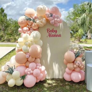 Pink White Balloon Garland Double Stuffed Baby Pink Blush Balloons Pastel Pink Cream Beige Balloons Light Pink Ivory Balloon Arch Kit for Boho Birthday Baby Shower Wedding Bridal Party Decor