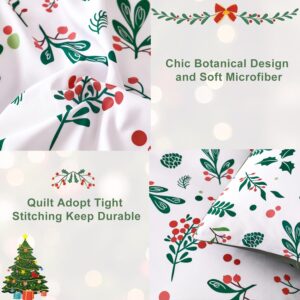 WONGS BEDDING Christmas Duvet Cover Set King,Merry Christmas Holly Berry Printed Bedding Duvet Cover,3 Pieces New Year Bedding Set with 2 Pillowcases 104”X 90”