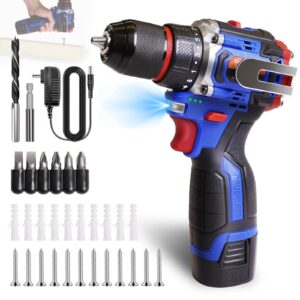 aspro cordless drill, 16.8v brushless power drill set with battery and charger, 2 variable speed, 3/8'' keyless chuck, built-in led, versatile small drills for electric drilling and screwing