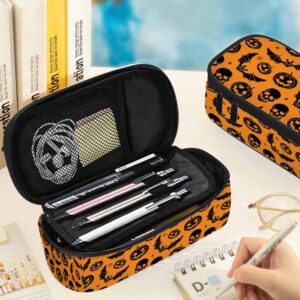 Xuwenz Spider Bat Pencil Case Organizer Orange Halloween Skull Skeleton Pumpkin Festival Pencil Bag Big Capacity for Office School Student College Adult Teen Gift