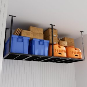 tuffiom overhead garage storage rack, 3x8 ft garage ceiling storage racks, heavy duty adjustable upgraded reinforced hanging storage rack for garage storage, organization, 750 lbs capacity, 22''-40"