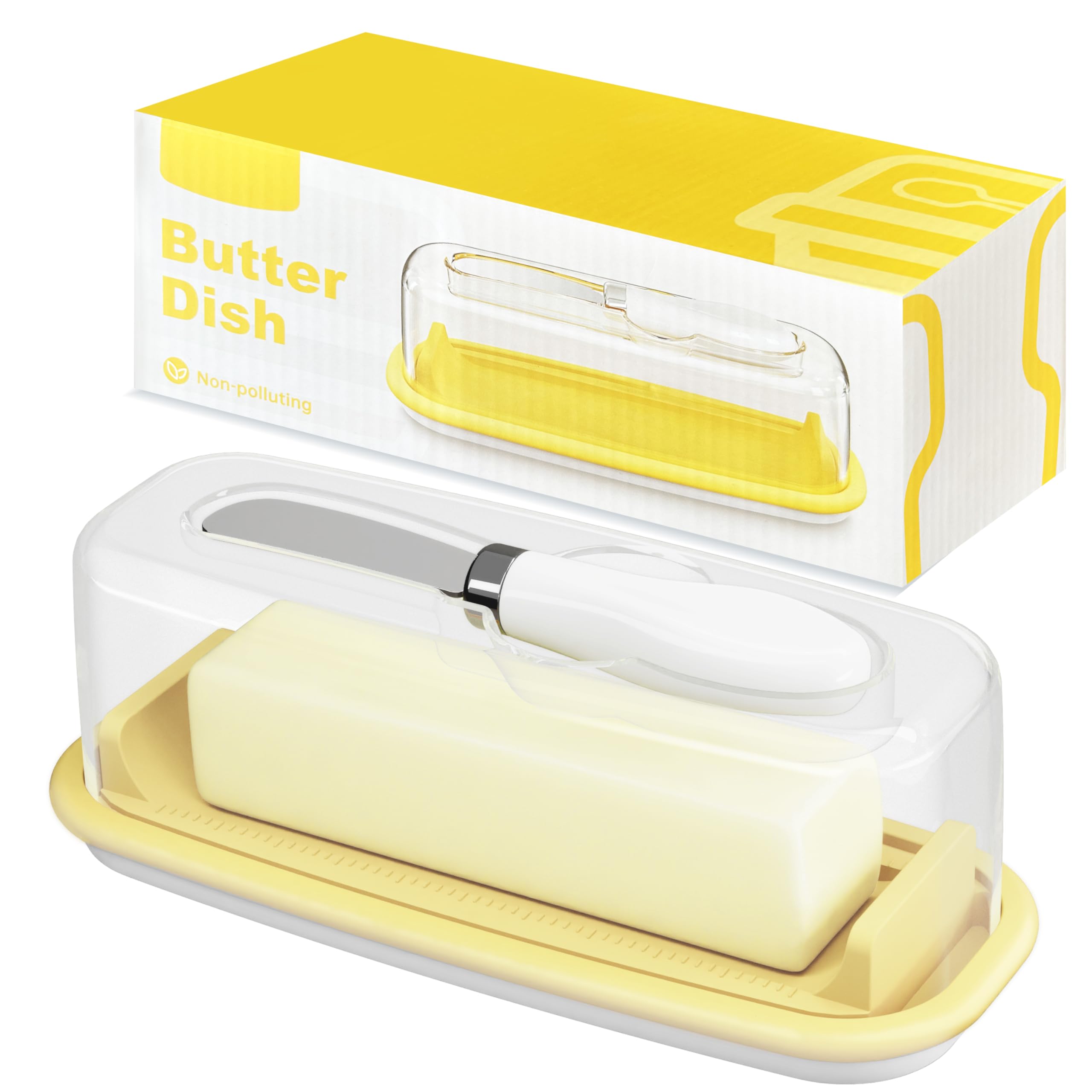 AJIJING Butter Dish, Butter Dish with Lid for Countertop, Easy Scoop, BPA Free, Butter Container with Knife Spreader, Butter Holder with TBSP Marks, Easy to Clean Butter Keeper for Refrigerator