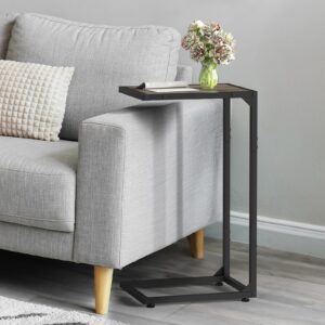 NOVIMANGO Couch End Table C Shaped Side Table Set of 2 Sofa Side Table Couch Tables That Slide Under Grey Couch Table End Table for Small Space TV Tray Table for Living Room, Bedroom