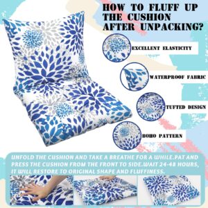 Briwooody Boho Outdoor Deep Seat Cushion Set Waterproof Outdoor Seat Cushion Floral Printed Patio Chair Cushions Set Lawn Furniture Cushions for Patio Garden (Blue Geometric Flower,24 x 24 in)