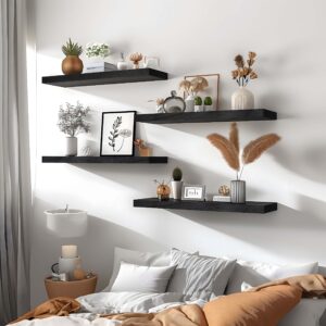 GXYAWPJ Farmhouse Floating Shelves for Wall, Rustic Black Wall Shelves for Bedroom, Set of 6 Wood Shelves for Room Wall