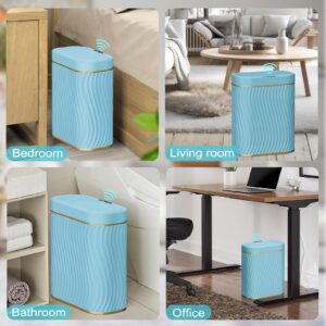 steo spce Bathroom Small Trash Can with Automatic Touchless Lid, 2.6 Gallon Smart Garbage Can Narrow Waterproof Trash Bin for Bedroom, Office, Living Room-Blue