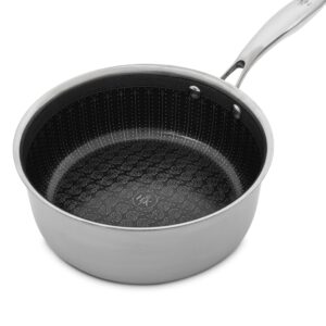 Hell's Kitchen Hybrid 2.5 Qt Saucepan and lid, Tri-Clad Stainless Steel and Nonstick Ceramic, PFAS Free, no PFOA, PTFE, or Teflon, Non Toxic Cookware, Metal Utensil Safe, All Cooktops and Oven Safe