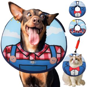 dog cone collar, adjustable soft dog cone,comfy inflatable dog collars for after surgery,alternative to cone of shame,dual-sided pattern donut collar for small medium large dogs,not block vision（l）