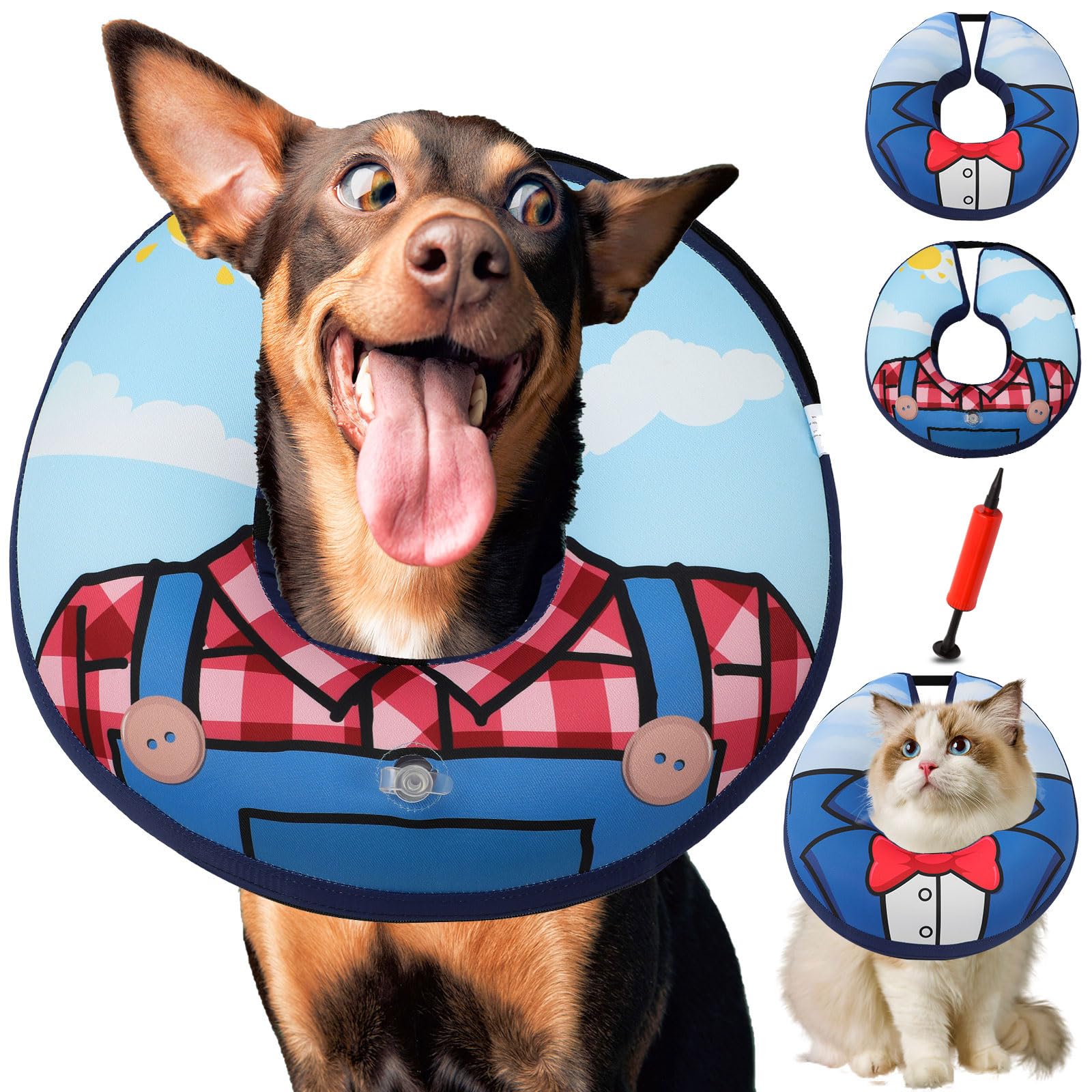 Dog Cone Collar, Adjustable Soft Dog Cone,Comfy Inflatable Dog Collars for After Surgery,Alternative to Cone of Shame,Dual-Sided Pattern Donut Collar for Small Medium Large Dogs,Not Block Vision（L）