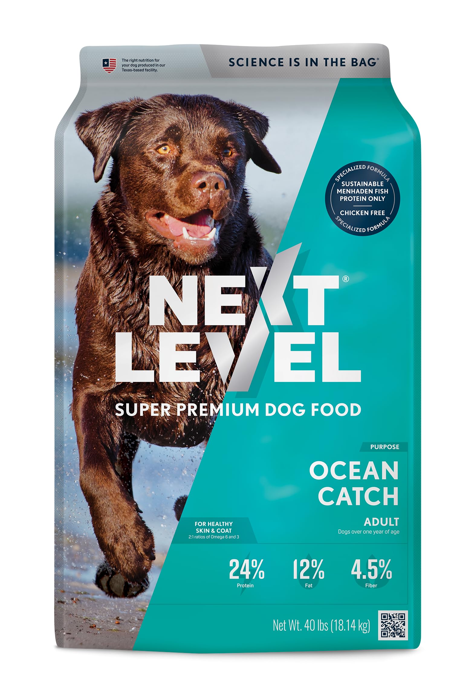 Next Level Super Premium Dog Food – Ocean Catch – Dry Kibble for Adult Dogs of All Breeds – 24% Protein, Fish with Gluten Free Grains