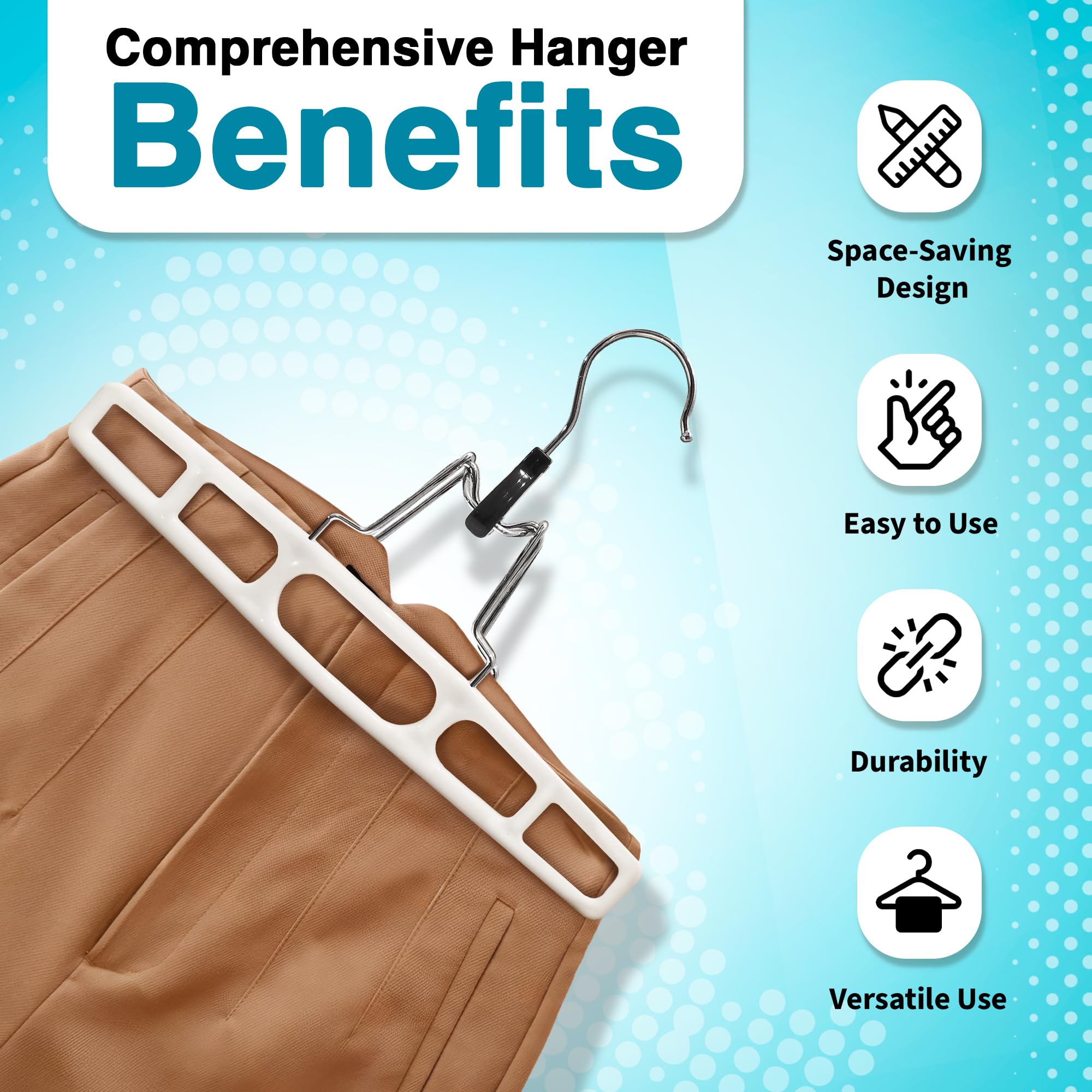 DEILSY™ 10 Pack Pants Hangers Skirt Hangers - Space Saving Pant Hangers with Locking Hook - Versatile Skirt Hangers for Closet Organization - White - Jean Hangers for Men and Women Heavy Duty Hangers