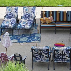 Briwooody Boho Outdoor Deep Seat Cushion Set Waterproof Outdoor Seat Cushion Floral Printed Patio Chair Cushions Set Lawn Furniture Cushions for Patio Garden (Blue Geometric Flower,24 x 24 in)