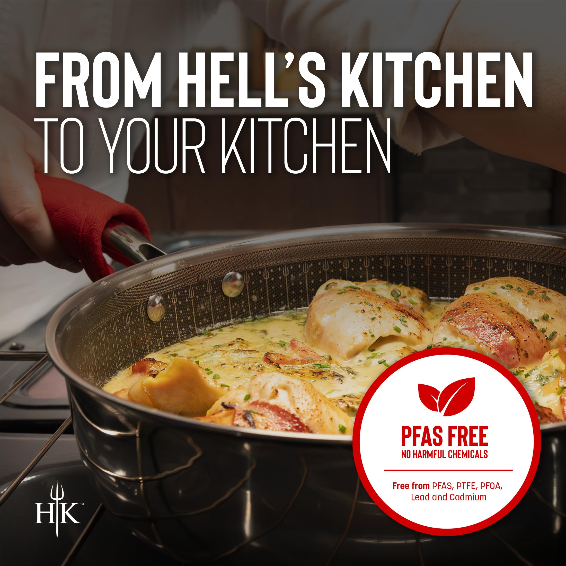 Hell's Kitchen Hybrid 2.5 Qt Saucepan and lid, Tri-Clad Stainless Steel and Nonstick Ceramic, PFAS Free, no PFOA, PTFE, or Teflon, Non Toxic Cookware, Metal Utensil Safe, All Cooktops and Oven Safe